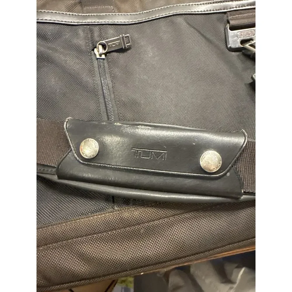 Tumi Black Nylon Briefcase with Leather Trim and Detachable Strap